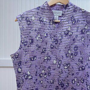 Casual Corner Annex Purple Floral Crinkle Stretch Sleeveless Blouse XL